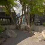 Exterior commons courtyard with mature Japanese Maple trees || construction + metalwork: DEFORM | design: Lloyd Russell | photo: KMC